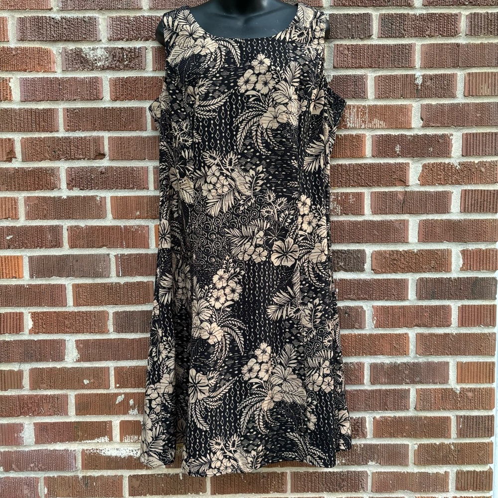 J. Taylor Vintage Sleeveless Tropical print Black and Tan fitted Dress Sz 18